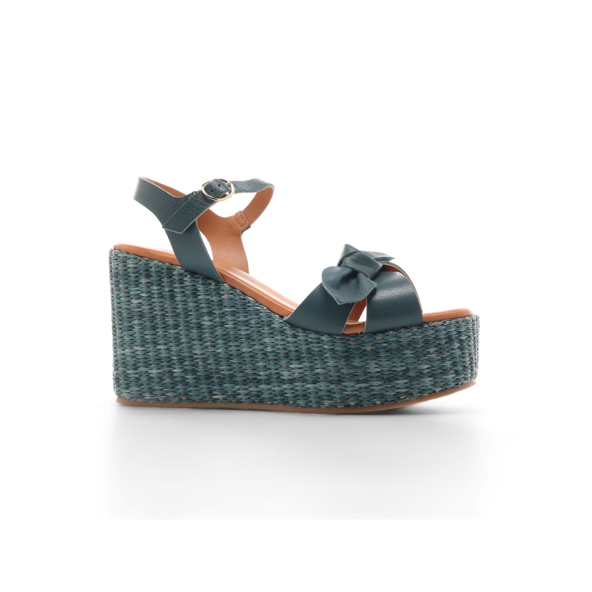 Sevara Cross Strap Wedge Sandals - Teal Blue