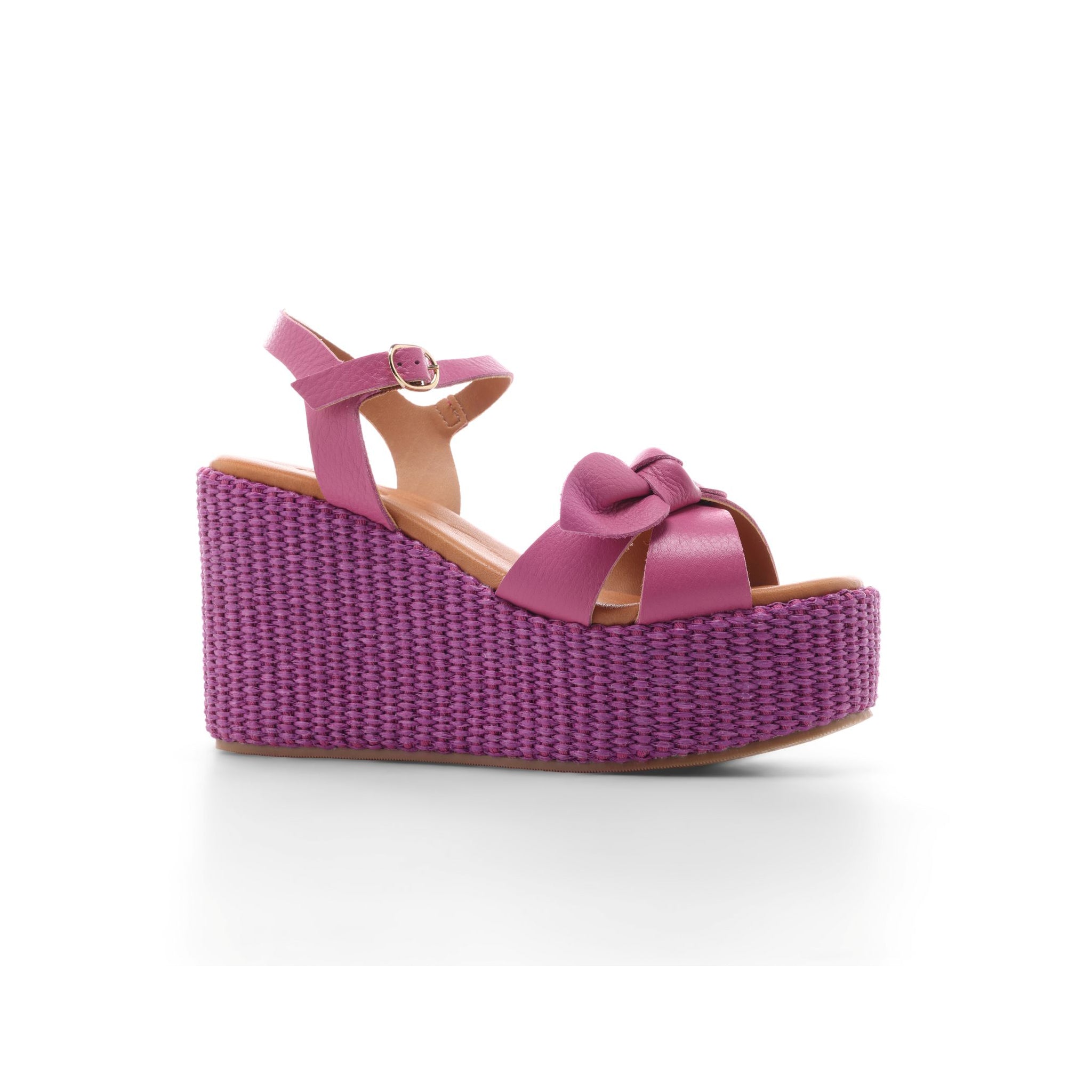 Sevara Cross Strap Wedge Sandals - Fuchsia